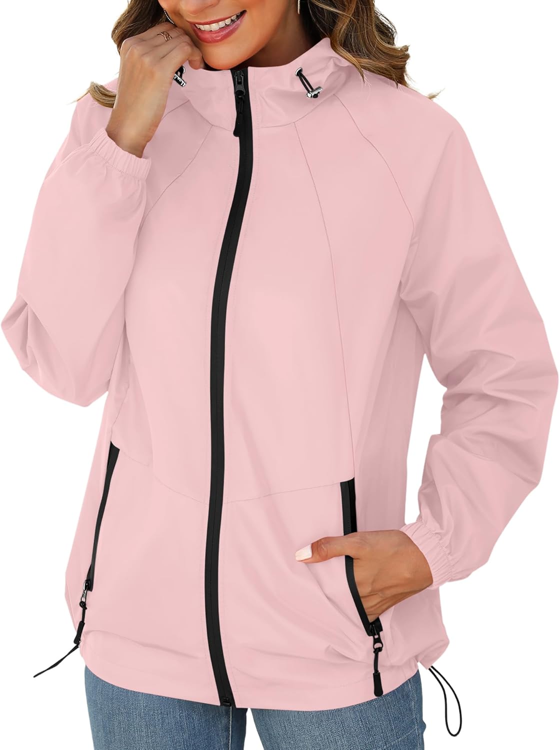 Rain Jacket for Women Waterproof Lightweight Windbreaker Jacket with Hood Packable Raincoat with Pockets S-3XL