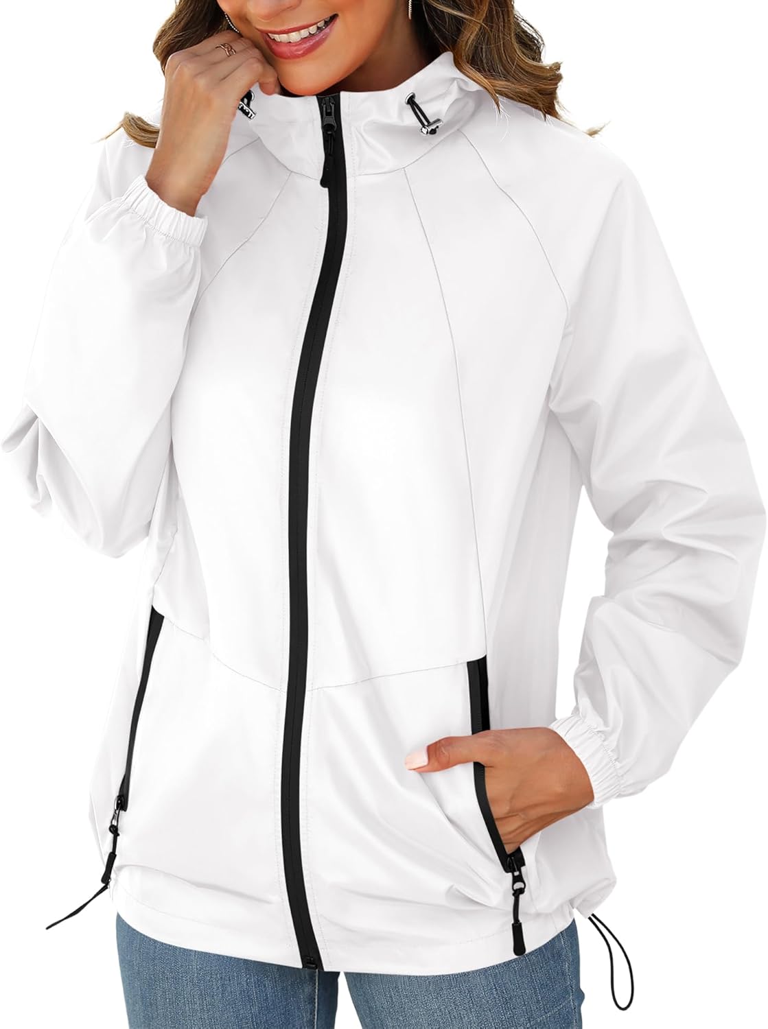 Rain Jacket for Women Waterproof Lightweight Windbreaker Jacket with Hood Packable Raincoat with Pockets S-3XL
